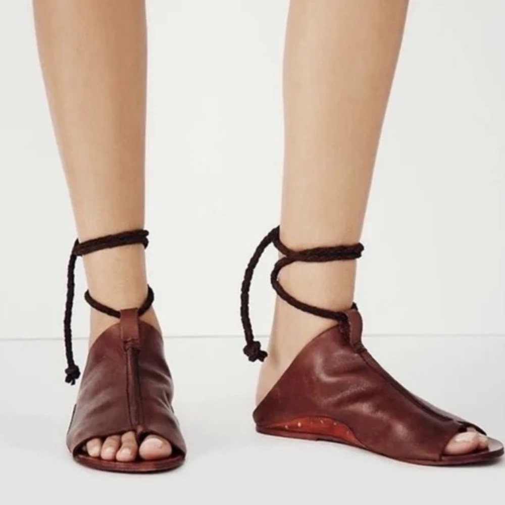 Free People Cherry Valley Leather Tie Peep Toe Sandal (7)